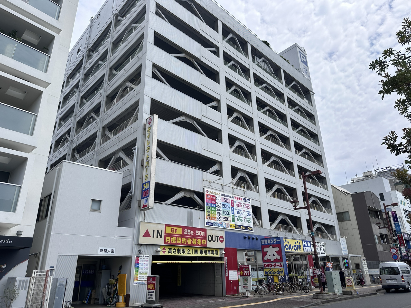 平塚駅西口目の前、ブックオフ様の入っている立体駐車場になります。